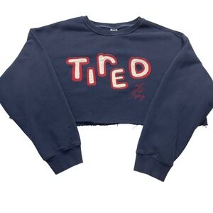 See The Way I See Sweatshirt Womens 2XL Navy Tired But Still Trying Cropped Crew